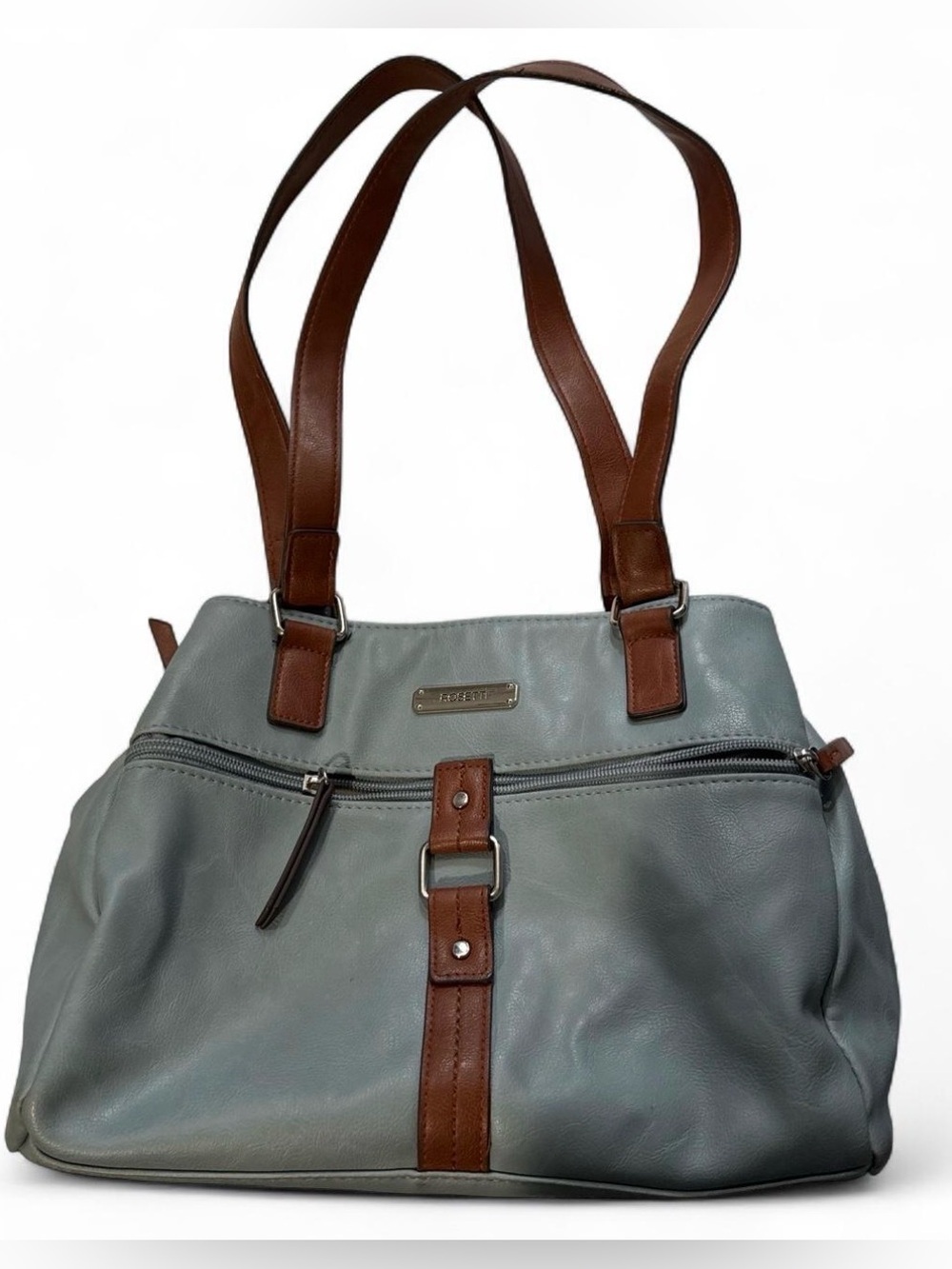 Rosetti Gray Shoulder Tote with Brown Trim